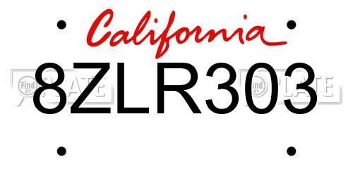 8ZLR303 California License Plate