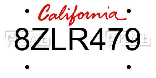 8ZLR479 California License Plate