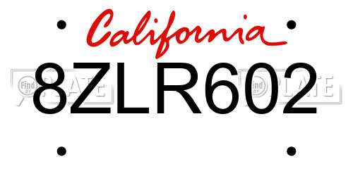 8ZLR602 California License Plate