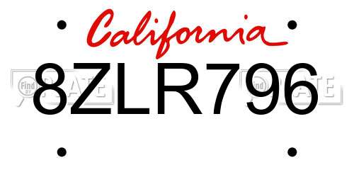 8ZLR796 California License Plate