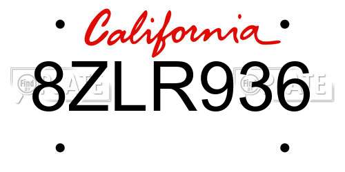 8ZLR936 California License Plate