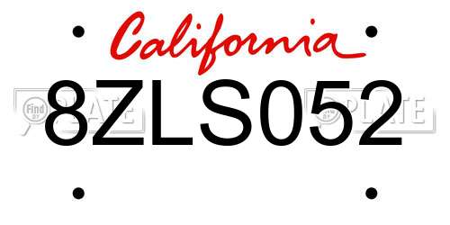 8ZLS052 California License Plate