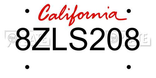 8ZLS208 California License Plate