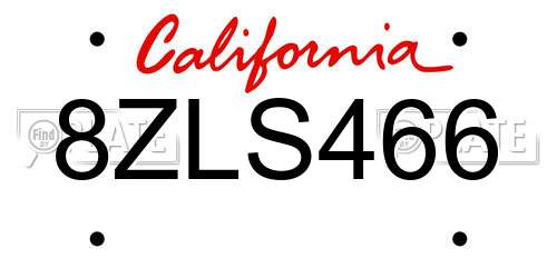 8ZLS466 California License Plate