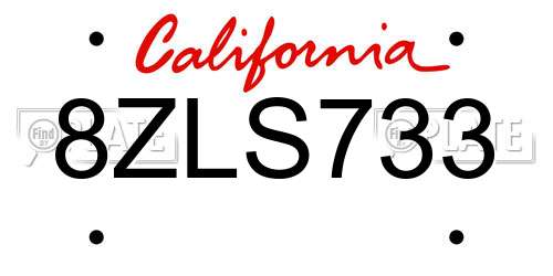 8ZLS733 California License Plate