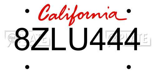 8ZLU444 California License Plate