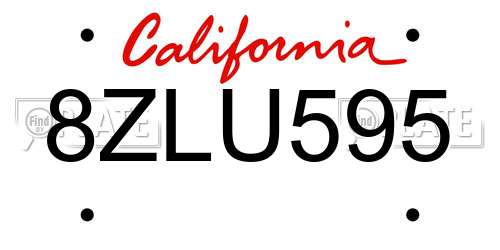8ZLU595 California License Plate