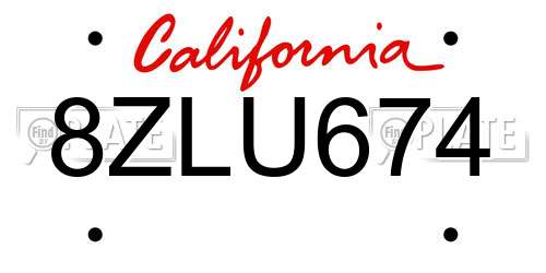 8ZLU674 California License Plate