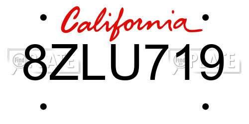 8ZLU719 California License Plate