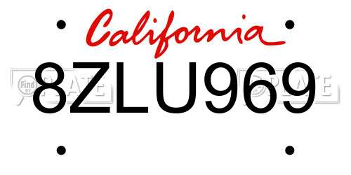 8ZLU969 California License Plate