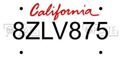 8ZLV875 California License Plate