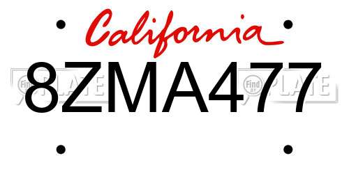 8ZMA477 California License Plate