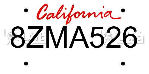 8ZMA526 California License Plate