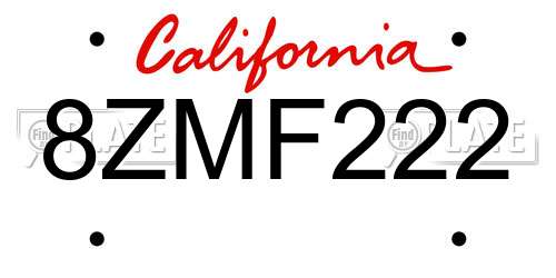 8ZMF222 California License Plate