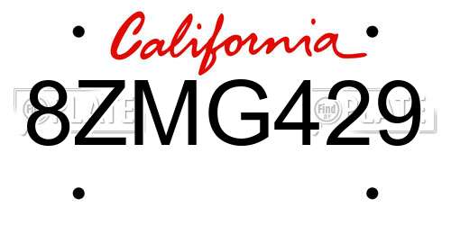 8ZMG429 California License Plate