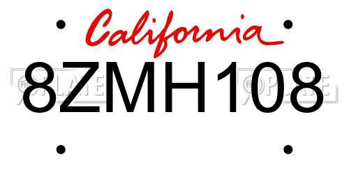 8ZMH108 California License Plate