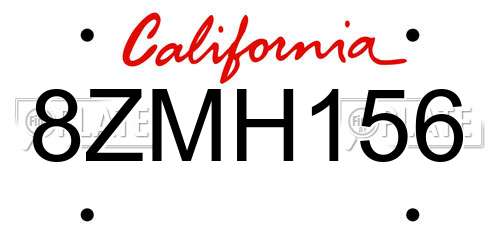 8ZMH156 California License Plate