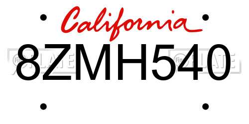 8ZMH540 California License Plate