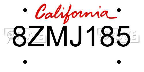 8ZMJ185 California License Plate