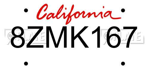 8ZMK167 California License Plate