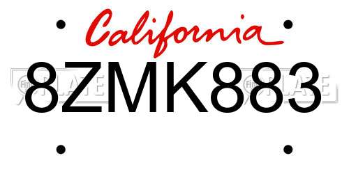 8ZMK883 California License Plate