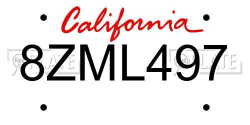 8ZML497 California License Plate