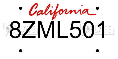 8ZML501 California License Plate