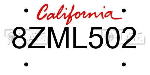 8ZML502 California License Plate