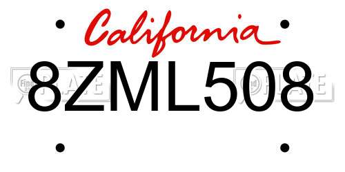 8ZML508 California License Plate