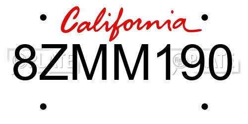 8ZMM190 California License Plate