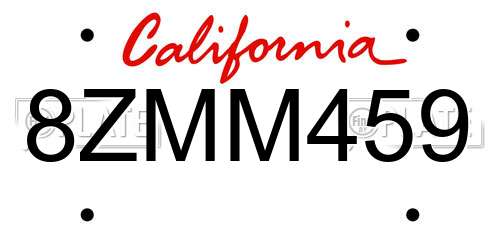 8ZMM459 California License Plate