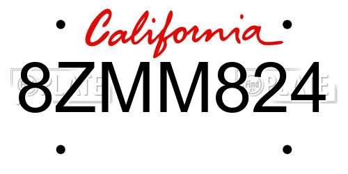 8ZMM824 California License Plate