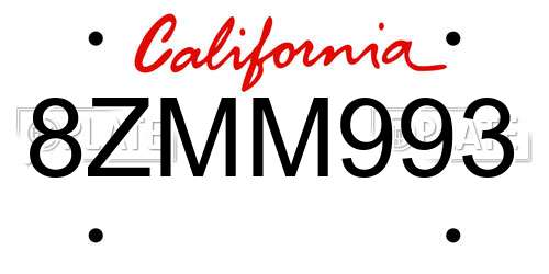 8ZMM993 California License Plate