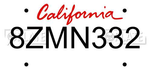 8ZMN332 California License Plate