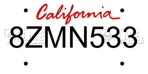 8ZMN533 California License Plate