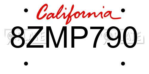 8ZMP790 California License Plate