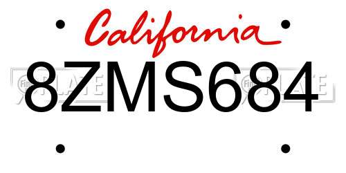 8ZMS684 California License Plate