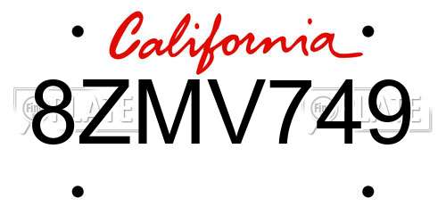 8ZMV749 California License Plate