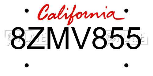 8ZMV855 California License Plate