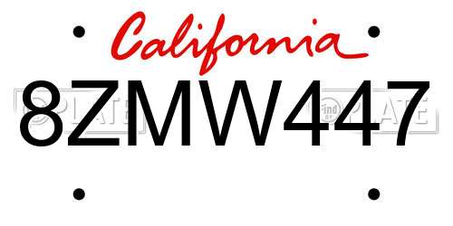 8ZMW447 California License Plate