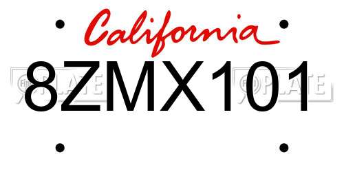 8ZMX101 California License Plate