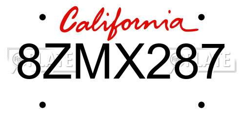 8ZMX287 California License Plate