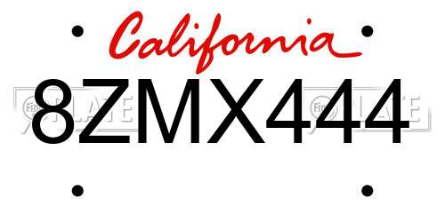8ZMX444 California License Plate