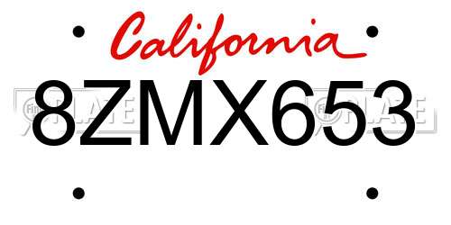 8ZMX653 California License Plate