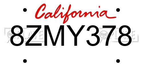 8ZMY378 California License Plate
