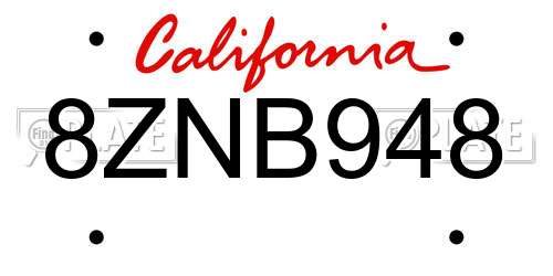 8ZNB948 California License Plate