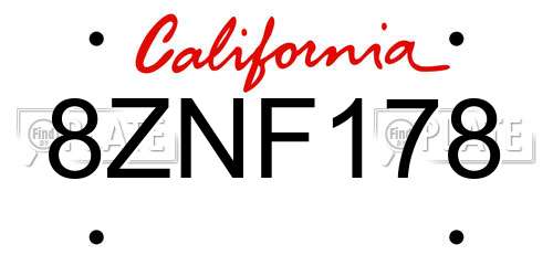 8ZNF178 California License Plate
