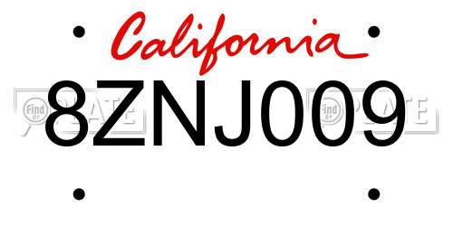 8ZNJ009 California License Plate