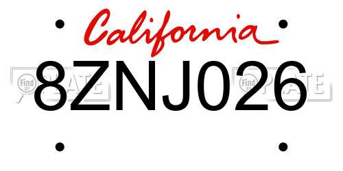 8ZNJ026 California License Plate