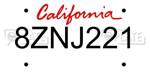 8ZNJ221 California License Plate